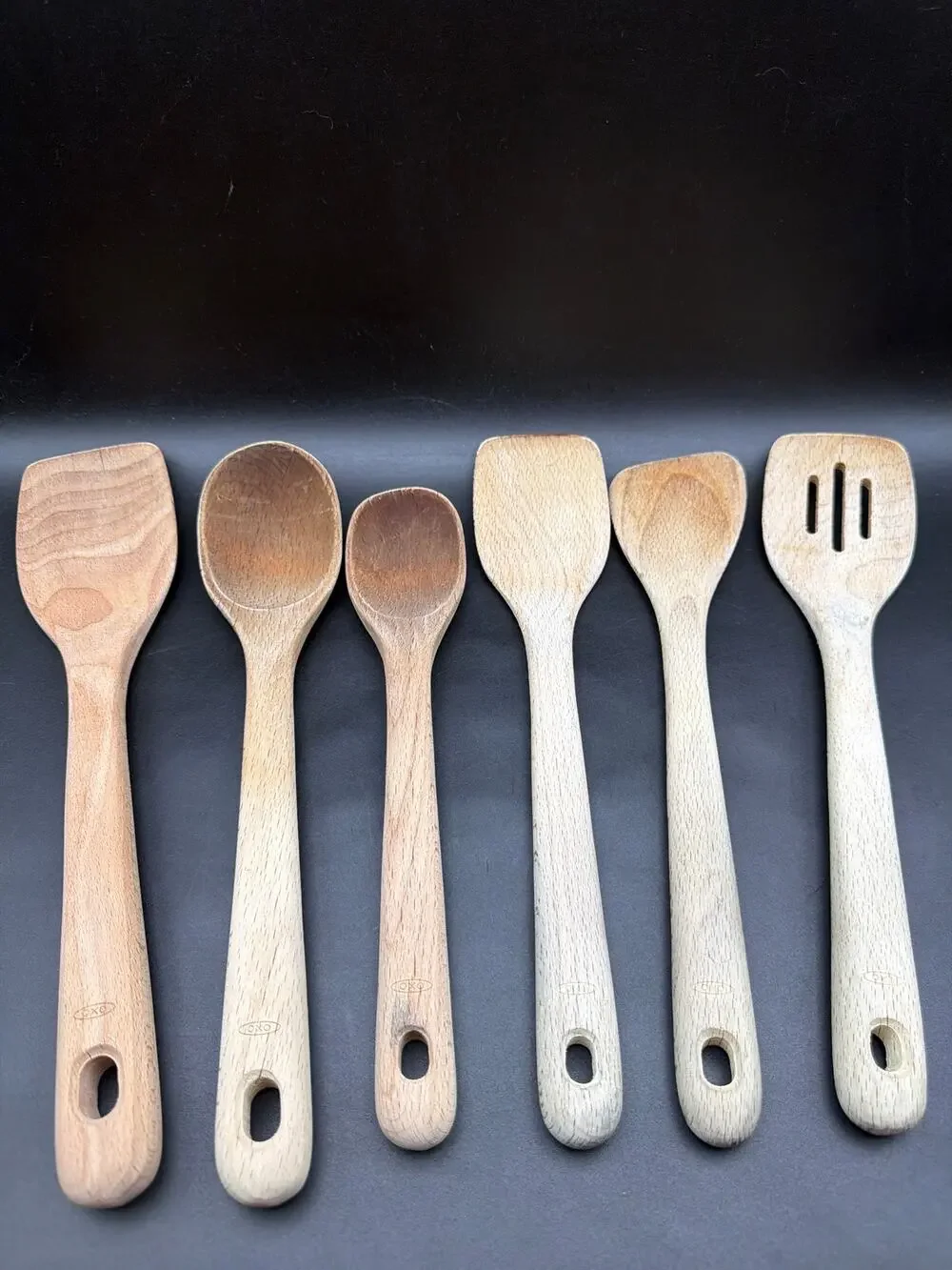 OXO Good Grips Wooden Kitchen Utensil Set 6 Pc Beech Wood Spoons Spatula set